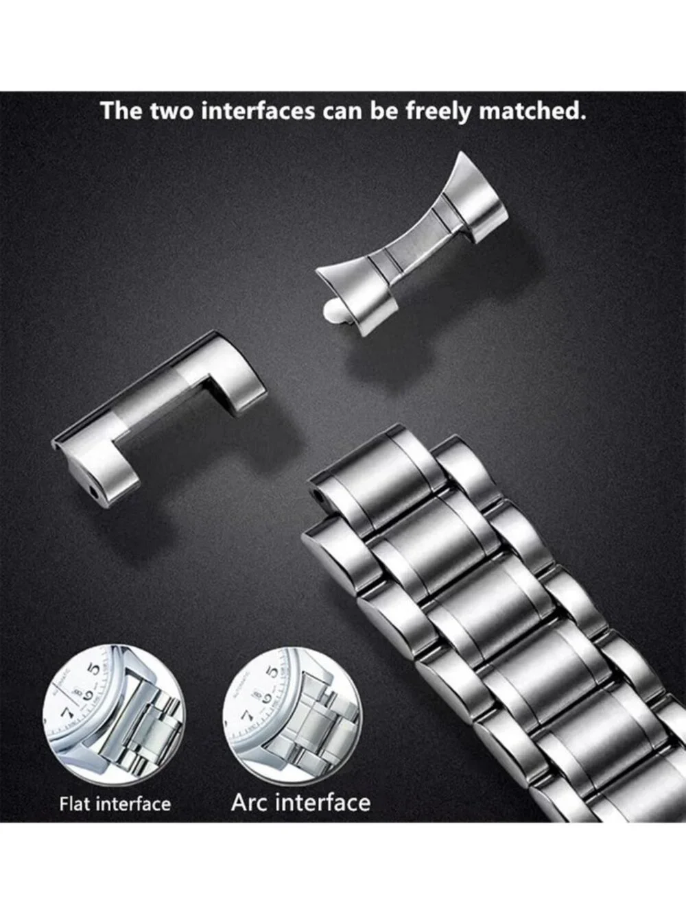 Universal Stainless Steel Watch Band - 14mm to 24mm Adjustable Metal Strap for